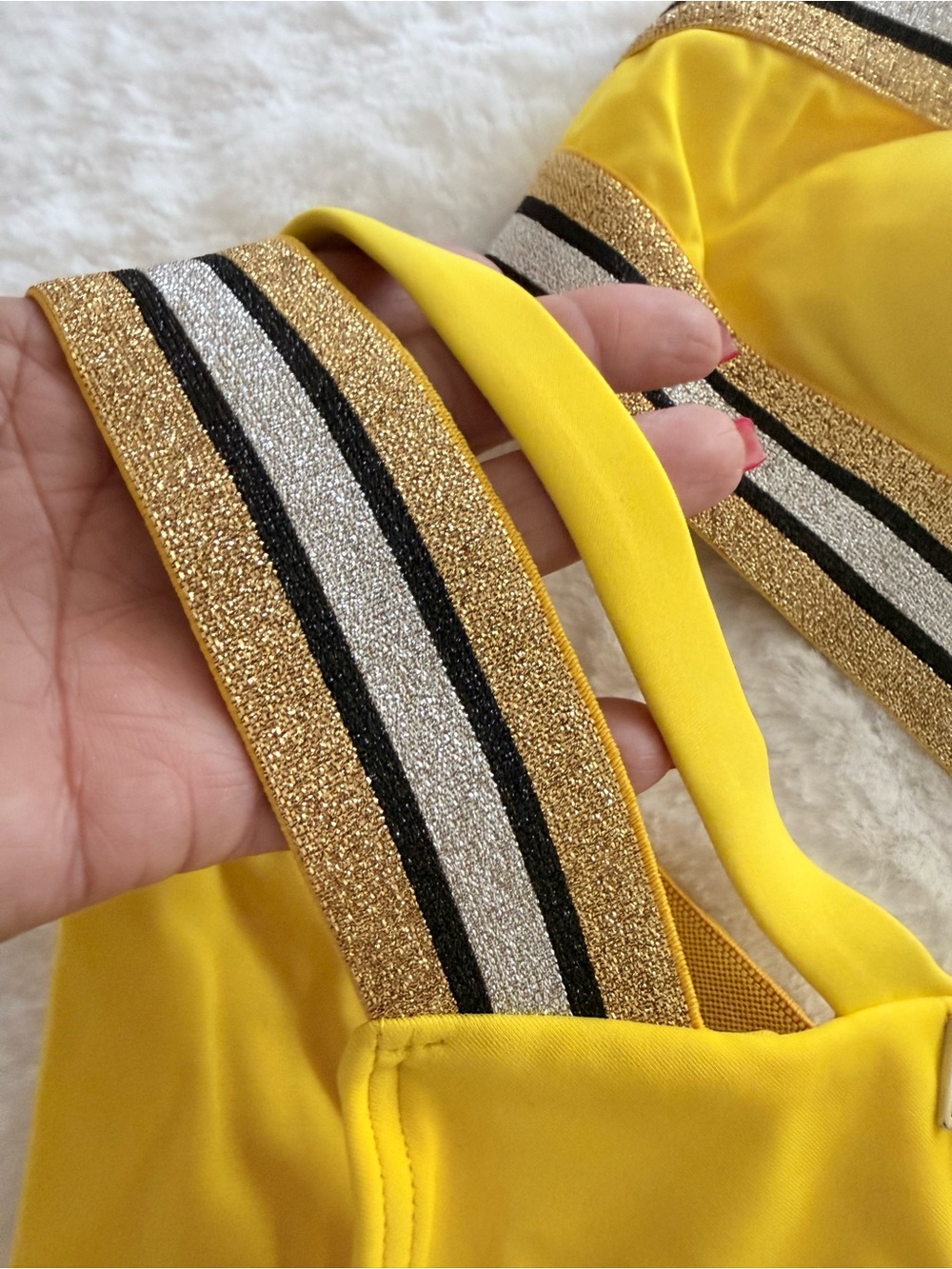 ME Makeover Essentials Yellow Women's Bikini Set with Striped Waistband - Picture 4 of 7